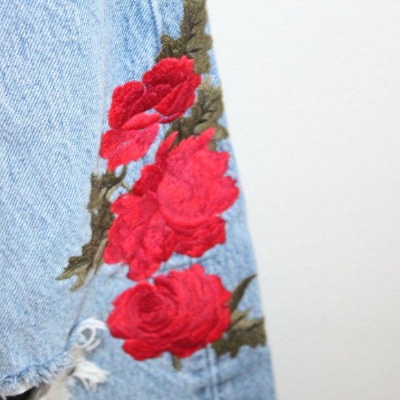 Levi's 501 T Floral Embroidered Tapered Jeans Medium Wash Women's Size 28 H11510 - Picture 5 of 12